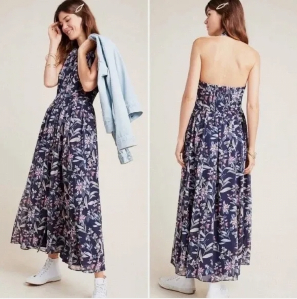 Gal Meets Glam Navy Floral Strapless Maxi Dress